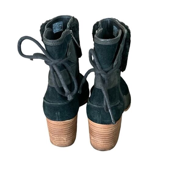 UGG Women's Kirke Suede Stacked Heel Booties Real Shearling Trim Black Size 7 - Picture 5 of 12